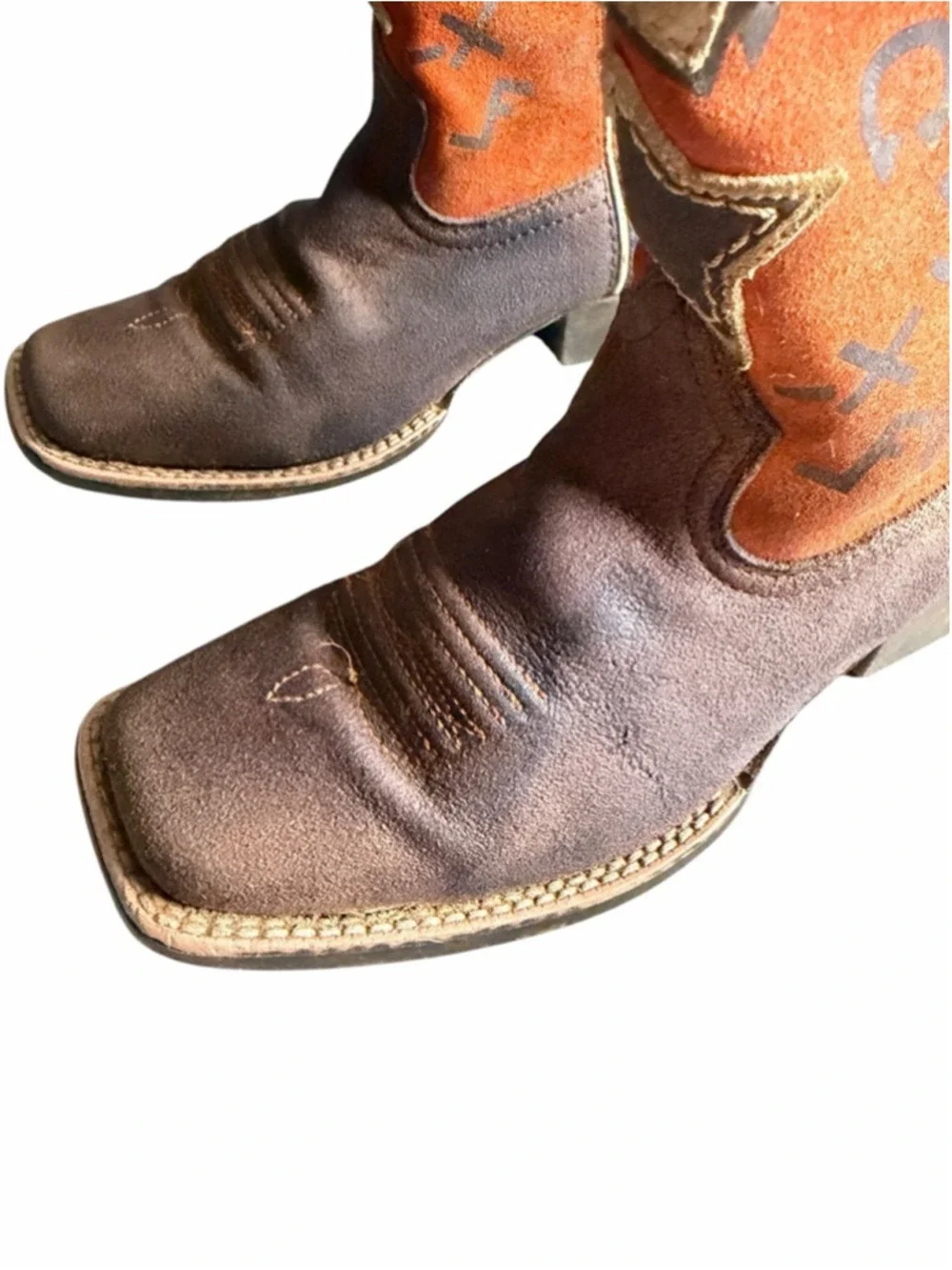 Ariat Kids Heritage Roughstock Western Cowboy Boots Brown Orange Size US 3 EU 34